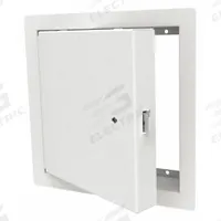 BABCOCK-DAVIS Access Door: 18 in Ht, 18 in Wd, Piano Hinge, Exposed Flange, Steel, Powder Coated (MPN BUTK1818). Key specifications — Brand: BABCOCK-DAVIS; Hinge Type: Piano; Metal Material Gauge: 14 ga (Door); Mounting Location: Wall; Flange Type: Exposed; Material: Steel.