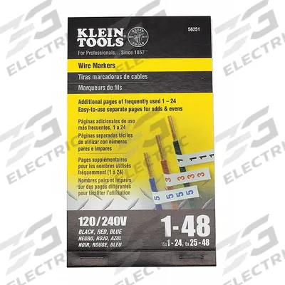 KLEIN TOOLS Individual Wire Marker: 1 to 48, Black on White/Red on White - Preprinted Wire Marking Label Sheets