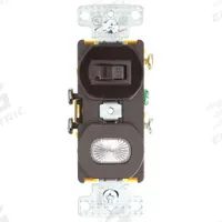 BRYANT Wall Switch: Toggle Switch, Single Pole, Maintained, Brown, 120V AC, 15 A (MPN RC109). Key specifications — Illuminated: No.
