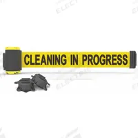 BANNER STAKES Magnetic Retractable Belt Barrier: Magnet, 7 ft Belt Lg, Maint & Cleaning Messaging (MPN MH7004). Key specifications — attr981520: Black; attr981527: Black; attr193646: BANNER STAKES; attr981511: Yellow.