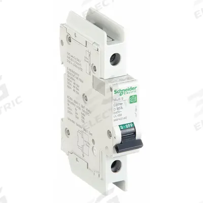 SCHNEIDER Miniature Circuit Breaker: 40 A Amps, 60V DC, 14kA at 120/240V AC - D-Curve, 1-Pole UL489 DIN Rail-Mount Miniature Circuit Breakers
