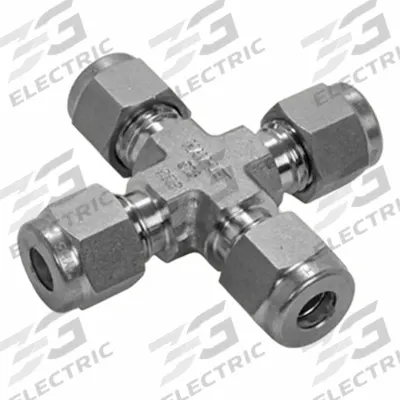 HAM-LET Compression Cross Fitting: 1 in OD x 1 in OD x 1 in OD x 1 in OD - Double-Ferrule Stainless Steel Fittings