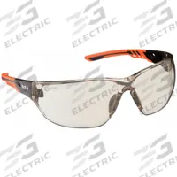 BOLLE SAFETY Safety Glasses: Amber Lens, Frameless, Dielectric, Gray/Orange Frame, NESS+ Series (MPN NESSPCSP). Key specifications — Brand: BOLLE SAFETY; Frame Color: Gray/Orange; Lens Color: Amber; Lens Properties: Anti-Fog / Scratch-Resistant / Indoor/Outdoor.