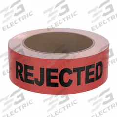 TAPECASE Packing Tape: 2 in Imperial Tape Wd, 55 yd Imperial Tape Lg, 1.9 mil Tape Thick, Rejected (MPN 15C763). Key specifications — Product Type: Preprinted Messaging Packing Tape; Message: Rejected; Brand: TAPECASE; Tape Series: 150SP.