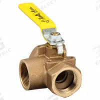 APOLLO Manual Three-Way Ball Valve: 1 1/4 in, Bronze, L Flow, FNPT x FNPT x FNPT, Std Port Ball Port (MPN 7060601). Key specifications — Brand: APOLLO; Handle: Lever.