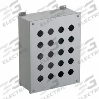 HAMMOND Push Button Enclosure: 30mm, 20 Holes, Carbon Steel, NEMA 12/13 (MPN 1437V). Key specifications — attr211299: HAMMOND; attr1043605: Oil-Tight and Dust-Tight.