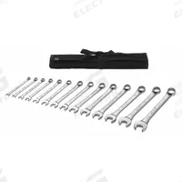 WESTWARD Combination Wrench Set: Alloy Steel, Chrome, 14 Tools, 6 mm to 19 mm Range of Head Sizes (MPN 54DF99). Key specifications — attr309520: Chrome; attr309519: Alloy Steel; attr324929: WESTWARD; attr309512: Pouch; attr309522: No; attr309533: No.