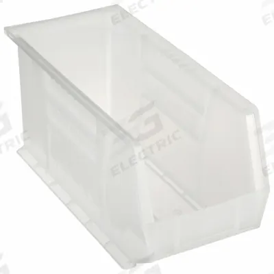 AKRO-MILS Hang and Stack Bin: 8 1/4 in x 18 in x 9 in, Clear, Label Holder Included - Clearview Plastic Bins