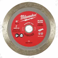 MILWAUKEE Diamond Saw Blade: Ceramic/Porcelain/Tile, 3 in Blade Dia., 3/8 in Arbor Size, Wet/Dry (MPN 49-94-3010). Key specifications — attr1097734: Wet/Dry; attr1097738: Masonry Saw; attr1097751: MILWAUKEE.