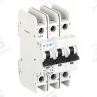 EATON IEC Miniature Circuit Breaker: 30 A Amps, 48/96V DC, 10kA at 277/480V AC, Screw Clamp, D (MPN FAZ-D30/3-NA). Key specifications — DC Voltage Rating: 48/96V DC; Max. AIR Rating: 10kA at 277/480V AC; Terminal Connection: Screw Clamp; Series: FAZ-NA; Brand: EATON.