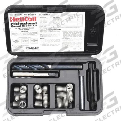 HELI-COIL Thread Repair Kit: Tanged Tang Style, Free-Running, 1/2"-13 Thread Size - Insert & Tool Kits