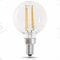 FEIT ELECTRIC Compact LED Bulb: Candelabra Screw (E12), LED, (G) Globe, G16-1/2, 5.5 W Watt, 5000K (MPN BPG1660950CAFIL/2/RP). Key specifications — Bulb Shape: G16-1/2; Voltage: 120V AC; Bulb Finish: Clear; Color Temperature: 5000K; Brand: FEIT ELECTRIC.