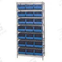 QUANTUM STORAGE SYSTEMS Bin Shelving: 36 in x 18 in x 74 in, 1 Sided, 21 Bins, Open, Blue, 8 Shelves (MPN WR8-255BL). Key specifications — Includes Bins: Yes; Bin Material: Polypropylene; Frame Color: Silver; Bin HxWxD: (21) 8 in x 11 in x 16 in; Frame Material: Steel; Bin Color: Blue; Bin Style: Hang and Stack; Brand: QUANTUM STORAGE SYSTEMS.