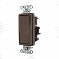 HUBBELL Wall Switch: Rocker Switch, 3-Way, Maintained, Brown, 120/277V AC, 15 A (MPN DS315ST). Key specifications — Illuminated: No; Voltage Rating: 120/277V AC.
