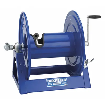 COXREELS Hand Crank Hose Reel: 100 ft (1/2 in I.D.), 17 5/8 in L x 11 3/8 in W x 18 5/8 in H - Breathing Air & Potable Water Hand-Crank Hose Reels