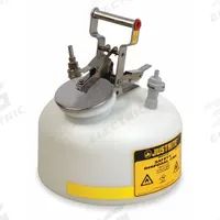 JUSTRITE HPLC Waste Can: 2 gal Can Capacity, Polypropylene/Stainless Steel Fitting Material (MPN BY12752). Key specifications — Seal Material: EDPM; Brand: JUSTRITE; Can Material: Polyethylene; Fitting Material: Polypropylene.