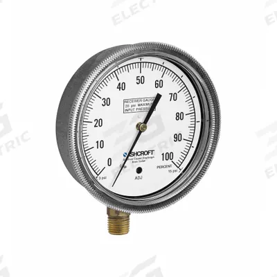 ASHCROFT Pressure Gauge: 1/4 in MNPT, Lower, 3 psi to 15 psi, Brass Beryllium Copper - Dial Receiver Gauges