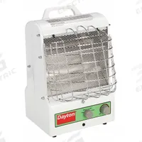 DAYTON Portable Electric Jobsite & Garage Heater: 0.6kW/0.9kW/1.5kW Watt Output, 5-15P, 120V AC (MPN 3VU31). Key specifications — NEMA Plug Configuration: 5-15P; Includes: Power indicator Light; Phase: 1; Wattage Output: 0.6kW/0.9kW/1.5kW; Voltage: 120V AC; Thermal Overheat Protection: Manual Reset; Brand: DAYTON; Overall Dimensions - H x W x D: 15 in x 11-1/2 in x 11 in.