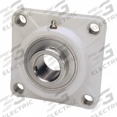 IPTCI BEARINGS 4 Bolt Flange Bearing: Radial Ball, 1/2 in Bore, PBT Plastic, Set Screws, 3 3/8 in Lg (MPN SUCTF201-8). Key specifications — Bore Type: Cylindrical; Brand: IPTCI BEARINGS; Housing Material: PBT Plastic; Lubricant Material: H-1 Grease; Mounting Bolt Size: 3/8 in; Split Housing: Not Split; System of Measurement: Inch.