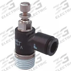 LEGRIS Miniature Flow Control: Elbow Fitting, Screw, 8 mm Valve Body Size, 8 mm Tube, Meter Out (MPN 7665 08 10). Key specifications — attr947203: Technical Polymer; attr947205: LEGRIS.