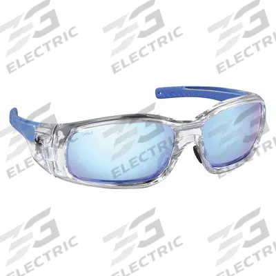 MCR SAFETY Safety Glasses: Blue Lens, Full-Frame, Mirrored/Scratch-Resistant - Padded Comfort-Fit Safety Glasses