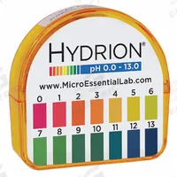 HYDRION pH Paper: 0 pH to 13 pH, 1.0 pH Resolution, 50 ft Overall Lg, 1/2 in Overall Wd, 300 Tests (MPN JR113). Key specifications — pH Resolution: 1.0 pH; Brand: HYDRION.