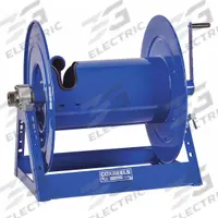 COXREELS Hand Crank Hose Reel: 250 ft (1 1/2 in I.D.), 28 in L x 46 1/2 in W x 30 in H, Nitrile (MPN 1185-3328). Key specifications — Hose Capacity: 250 ft (1-1/2 in I.D.); Overall Dimensions: 28 in L x 46-1/2 in W x 30 in H; Seal Material: Nitrile; Reel Color: Blue; Swivel Material: Nickel Plated Steel; Brand: COXREELS.