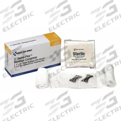 FIRST AID ONLY Compress: 36 in Dressing Lg, 2 in Dressing Wd, Gauze, Sterile, Clips, 4 PK (MPN 2-006). Key specifications — Water Resistance: Not Water Resistant; Unitized: Unitized; Standards: ANSI/ISEA Z308.1-2015; Manufacturer Part Number: 2-006; Package Type: Box; Product Type: Compress Bandage; Sterility: Sterile; Brand: FIRST AID ONLY.