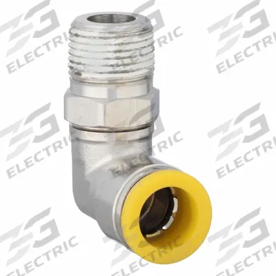 PARKER Push-Fit Elbow Fitting: 12 mm OD x 3/8 mm Pipe Size, Push-to-Connect x BSPT - Nickel-Plated Brass Tube Fittings
