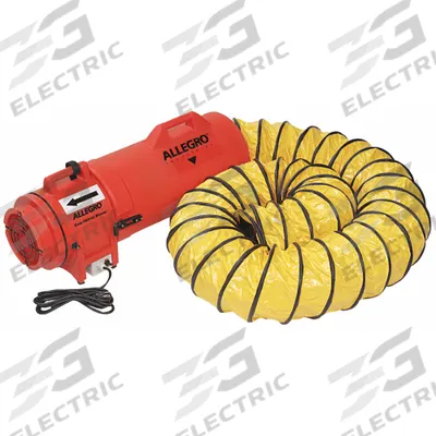 ALLEGRO Confined Space Fan: 115/230 V AC, 8 in Duct Dia, 1/3 hp Horsepower, Orange - Axial Blower & Ducting Combination Units