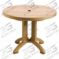 GROSFILLEX Folding Patio Table: Sawcut, Resin, 28 3/8 in Overall Ht, 38 in Overall Dia, Teakwood (MPN US921008). Key specifications — Frame Color: Teakwood; Frame Material: Polypropylene; Tabletop Color: Sawcut; Tabletop Material: Resin.
