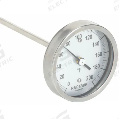 REOTEMP Compost Dial Thermometer: 0°F to 200°F, +/- 1% Accuracy, 36 in Stem Lg - Dial Thermometers for Compost