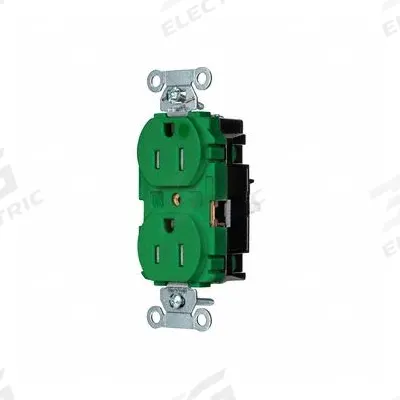 HUBBELL Receptacle: Hospital Grade, Duplex, 5-15R, Green, 125V AC, 15 A - General Purpose Receptacles
