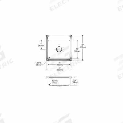 JUST MANUFACTURING Drop-In Sink: 22 in Overall Lg, 22 in Overall Wd, 7 1/2 in Bowl Dp - One-Bowl Counter-Mounted Kitchen & Bar Sinks without Faucets