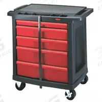 RUBBERMAID COMMERCIAL PRODUCTS Mobile Cabinet Workbench: 32 5/8 in x 19 13/16 in, Plastic, Black (MPN FG773488BLA). Key specifications — Assembly: Partially Assembled; Brand: RUBBERMAID COMMERCIAL PRODUCTS.