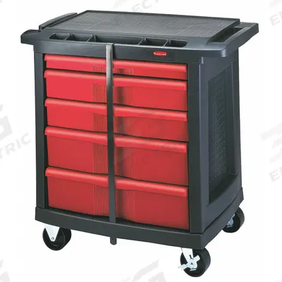 RUBBERMAID COMMERCIAL PRODUCTS Mobile Cabinet Workbench: 32 5/8 in x 19 13/16 in, Plastic - Light Duty Mobile Cabinet Benches with Drawers