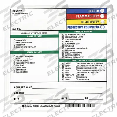 BRADY HMIG Label: 7 in Ht, 7 in Wd, Paper, Adhesive, 7 in x 7 in - Safety