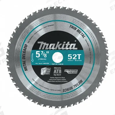 MAKITA Circular Saw Blade: 5 7/8 in Blade Dia., 52 Teeth, 0.06 in Cut Wd, 5/8 in Arbor Size - Aluminum & Soft Metal-Cutting Blades
