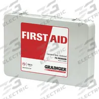 FIRST AID ONLY First Aid Kit and Housing: Gen Purpose, 75 People Served, 217 Components, Metal (MPN 59325). Key specifications — Adhesive Bandages Included: (8) Knuckle Bandages; Application: General Purpose; Brand: FIRST AID ONLY; Housing Color: White; Housing Material: Metal; Includes Oral or Inhalant Medication: Medication Included; Mountable: Portable; Oral and Inhalant Medicinals Included: (10) Ammonia Inhalants.