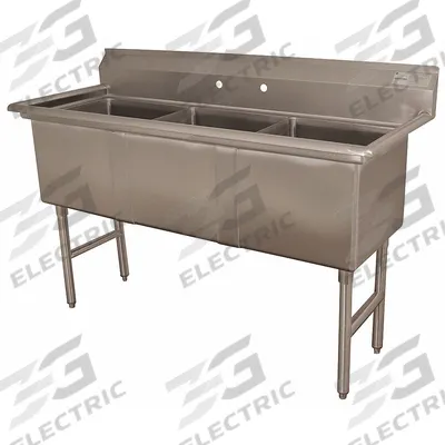 ADVANCE TABCO Scullery Sink: 3 Bowls, 43 in Overall Ht, 59 in Overall Lg - Three-Bowl Freestanding Kitchen & Bar Sinks without Faucets