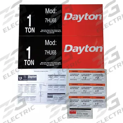 DAYTON Jib Crane Label Kit: For 7HU68 (MPN 28CH87) - GGS Material Handling Parts