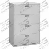 HON Lateral File Cabinet with Drawer: Light Gray, 4 Drawers, 52 1/2 in Overall Ht, 18 in Overall Dp (MPN H684.L.Q). Key specifications — attr988670: Unfinished; attr988694: Steel; attr988716: Lateral File Cabinet with Drawer; attr988691: Integrated; attr988652: HON; attr988656: Light Gray; attr988720: Handle.