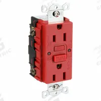 HUBBELL GFCI Receptacle: Duplex, 5-15, Red, GFCI, 125V AC, 15 A, 2 Pole / 3 Wire (MPN GFRWR15R)