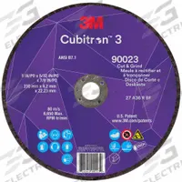 3M CUBITRON 3 Cut-Off and Grinding Wheel: Type 27, 9" x 5/32" x 7/8", Ceramic, 36 Grit (MPN 90023). Key specifications — Brand: 3M CUBITRON 3.