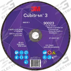 3M CUBITRON 3 Cut-Off and Grinding Wheel: Type 27, 9" x 5/32" x 7/8", Ceramic, 36 Grit (MPN 90023). Key specifications — Brand: 3M CUBITRON 3.