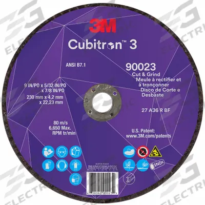 3M CUBITRON 3 Cut-Off and Grinding Wheel: Type 27, 9" x 5/32" x 7/8", Ceramic - Cool-Cutting Combination Wheels for Carbon & Stainless Steel