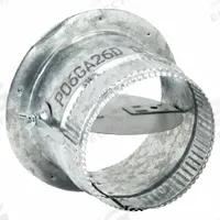 Duct Collar w/Damper: Steel, For 4 in Dia, 5 in Lg, 4 in Flange I.D., 1 in Flange O. D. (MPN GR6POCR4GA26D). Key specifications — Connection Type: Press Fit; Seal Material: EPDM; Brand: GREENSEAM; Max. Pressure Rating: 2 in wc.