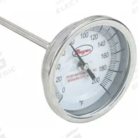 DWYER Long Reach Dial Thermometer: 0°F to 200°F, +/- 1% Accuracy, 3 in Dial Dia, 1/2 in Thread Size (MPN BTLRN324101). Key specifications — Accuracy: +/- 1%; Housing Material: Stainless Steel; Brand: DWYER.