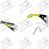 HEXARMOR Safety Glasses: Clear Lens, Frameless, Hard Coat/TruShield®, Dielectric/Vented (MPN 11-10001-02). Key specifications — Brand: HEXARMOR; Frame Color: Charcoal/High-Visibility Yellow; Lens Color: Clear; Lens Properties: Anti-Fog / Scratch-Resistant.