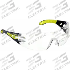 HEXARMOR Safety Glasses: Clear Lens, Frameless, Hard Coat/TruShield®, Dielectric/Vented (MPN 11-10001-02). Key specifications — Brand: HEXARMOR; Frame Color: Charcoal/High-Visibility Yellow; Lens Color: Clear; Lens Properties: Anti-Fog / Scratch-Resistant.